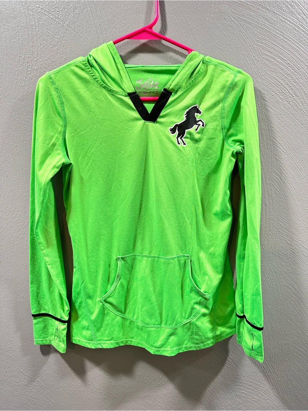 Justice Equestrian Neon Green Hooded Long-Sleeve Top with Horse Patch